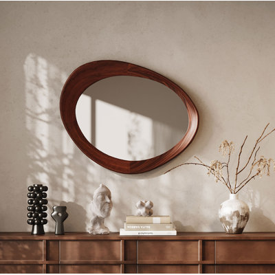 Asymmetrical Solid Walnut Wood Wall Mirror – 35" W x 32" H