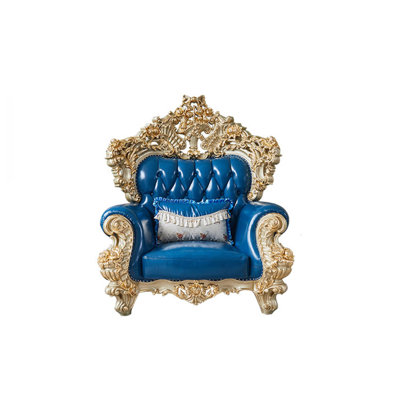 European-style Living Room Carved Chair. Leather Armchair