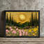 «Moonlit Pine Forest», encadré noir, pleine lune, peinture de champ de fleurs sauvages, art mural paysage nature Moody Mystical-603895926