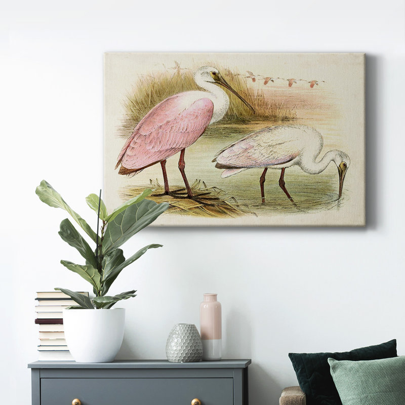 Roseat Spoonbills I - impression sur toile tendue, L 18 po x H 12 po