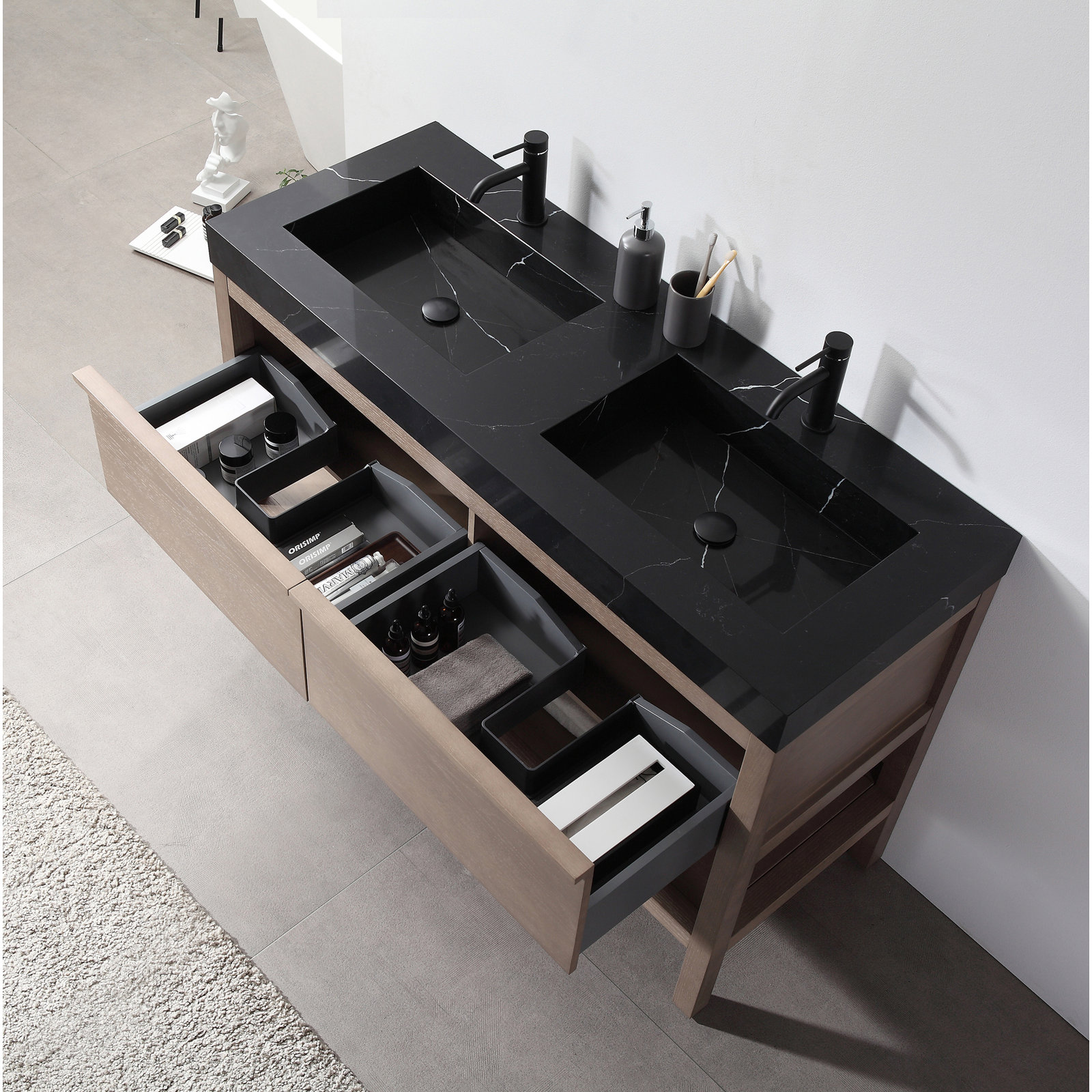 Ariane 47.54" Double Bathroom Vanity Set, Chestnut