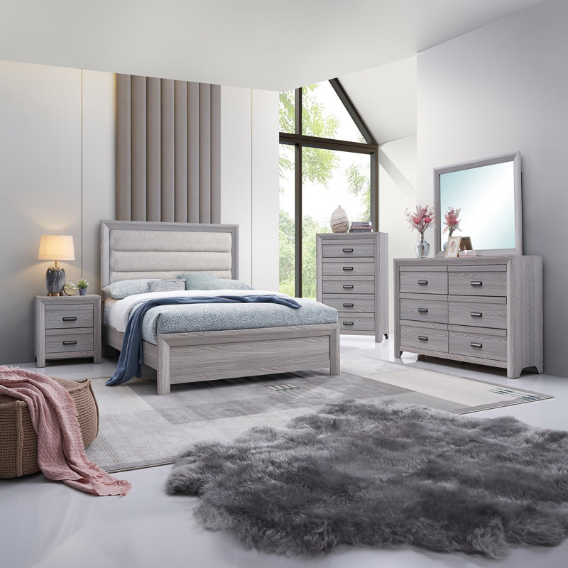 Mobilier de chambre à coucher avec lit plateforme moderne, Double