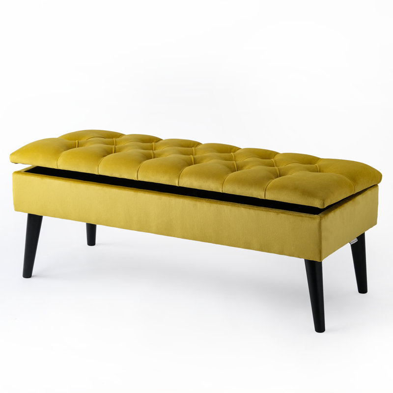 Thalassa Velvet Upholstered Storage Bench, H44 x W120 x D30cm, Yellow, Black