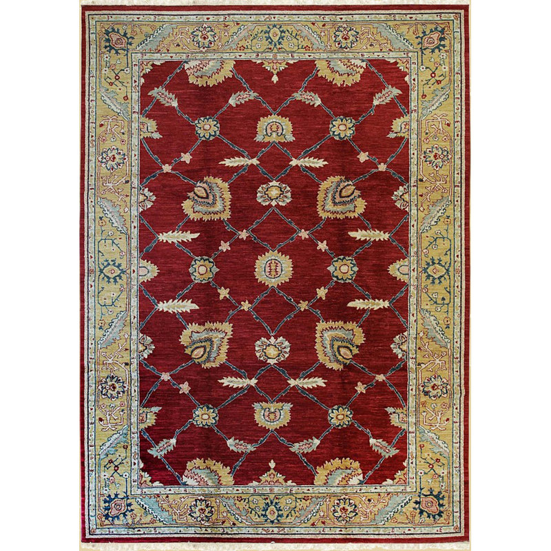 Enchanting Red Hand Knotted Wool Area Rug