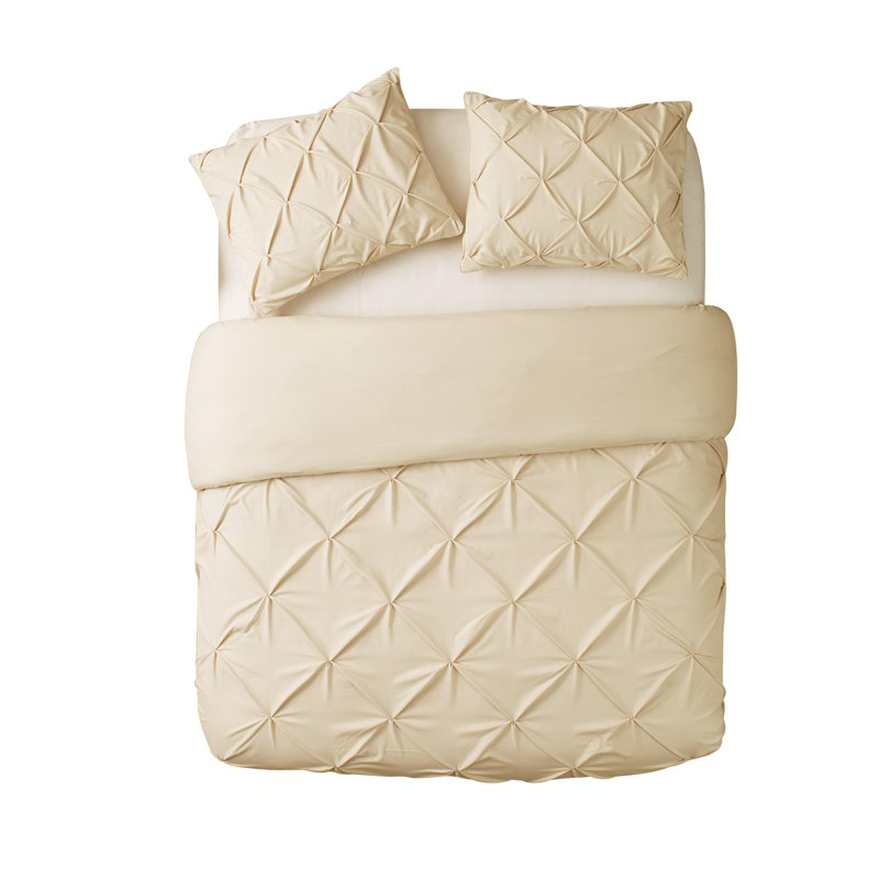 Carmen 4-Piece Pintuck Duvet Bedding Set, Queen Duvet Cover + 3 Additional Pieces, Taupe