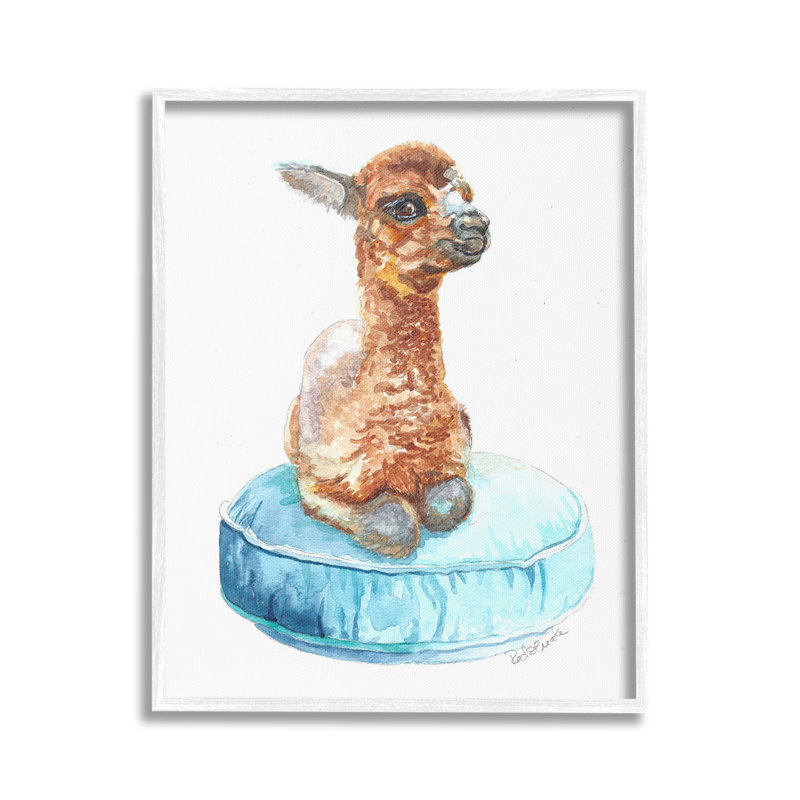 Bébé chèvre sur coussin, estampe numérique par Jennifer Redstreake, Giclée encadrée blanc bord de mer, H 20 po x l 16 po
