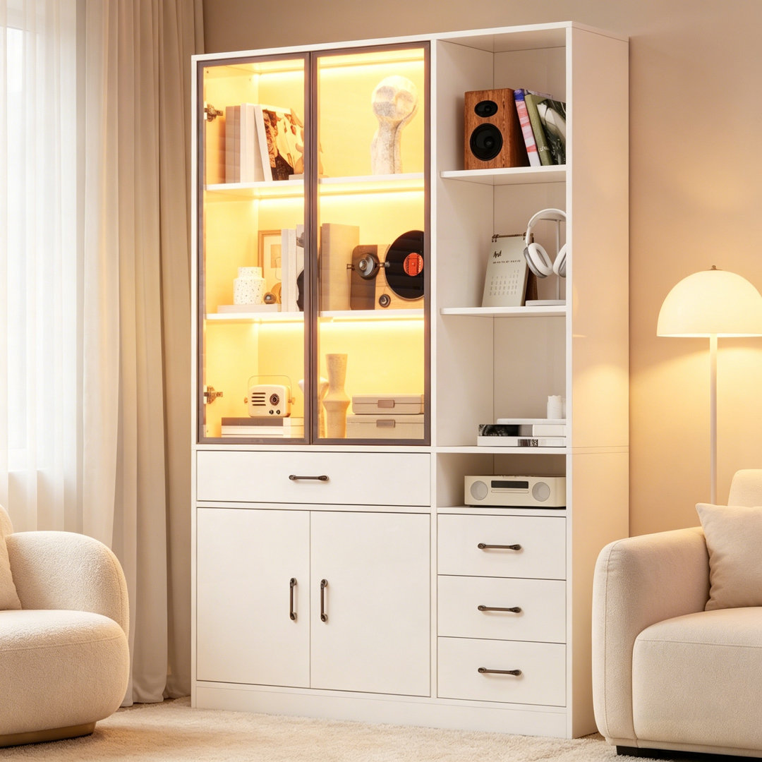 200 Cm Tall Storage Cabinet With Glass Doors