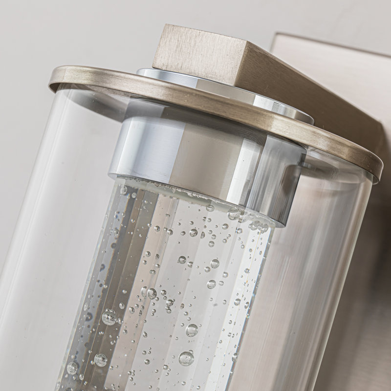 Miroir de salle de bain en nickel brossé (4 lumières, 24 pouces) avec abat-jour en verre transparent, Quatre lumières