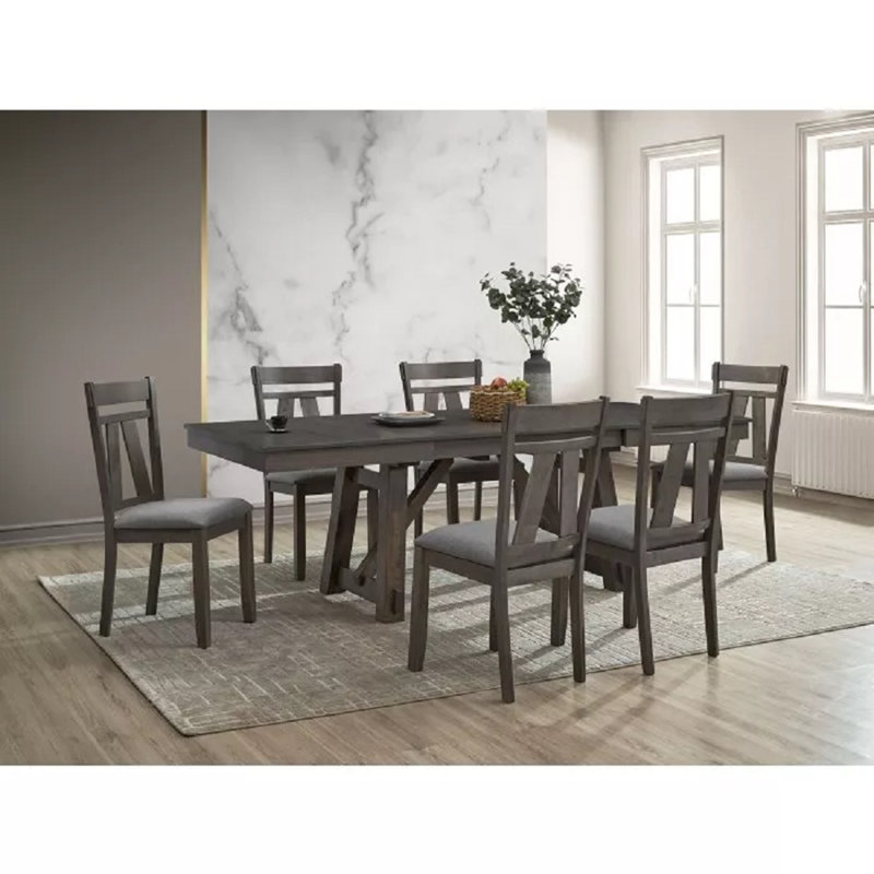 Ensemble de 2 chaises de salle à manger en bois gris, dossier à barreaux en forme de V inversé avec coussin, Gris, Gris