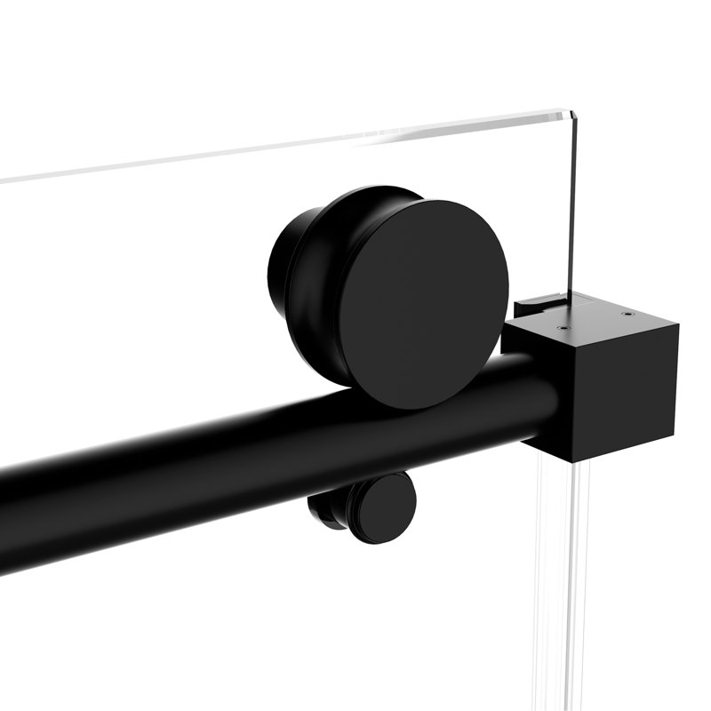 Porte de douche simple coulissante noire matte à fermeture en douceur de 60 po de largeur et de 76 po de hauteur avec verre trempé transparent de 5/16 po (8 mm), quincaillerie en acier inoxydable rouille, conception imperméable et tampon pour un mouvement silencieux dans la salle de bain