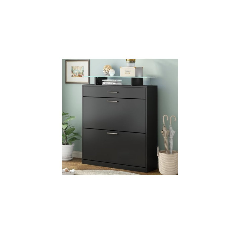 Tina 24 Pair Shoe Storage Cabinet, Black