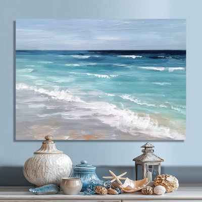 «Blue and White Coastal Beach Wonder», reproduction d'art sur toile, bord de mer blanc
