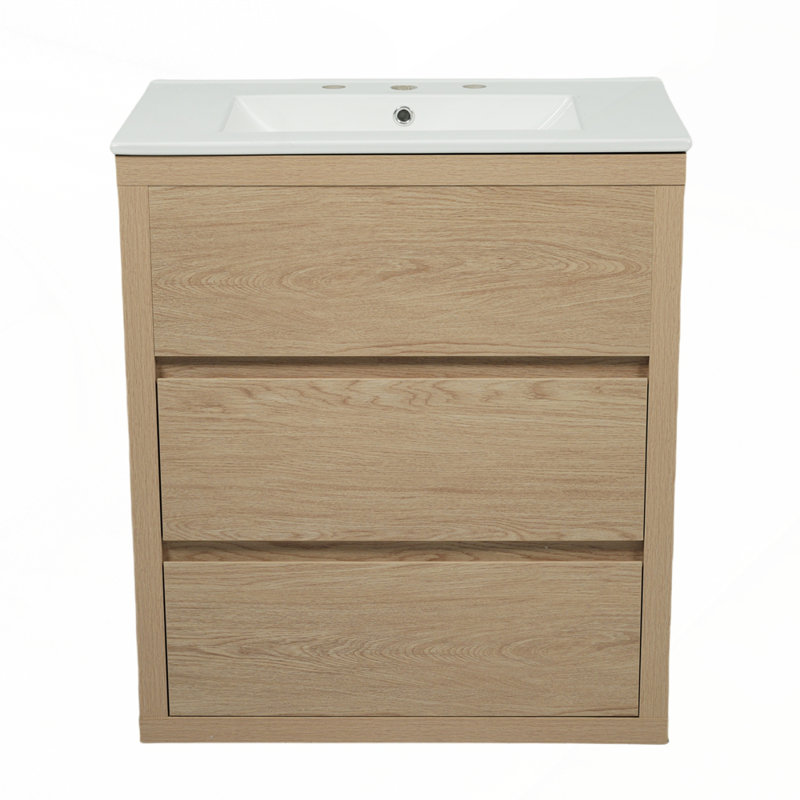 Lavabo en céramique de haute qualité avec tiroirs à fermeture en douceur et rangement spacieux, Naturel
