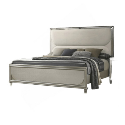 Contemporary Glam Silver Fabric Upholstered Queen Size Bed W LED Embossed Panel 1Pc Bedframe Bedroom Furniture