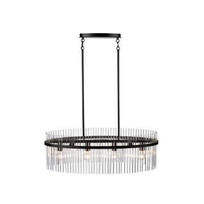 Ava - 4-Light Island-Light - Black with Clear Glass Rods Shade