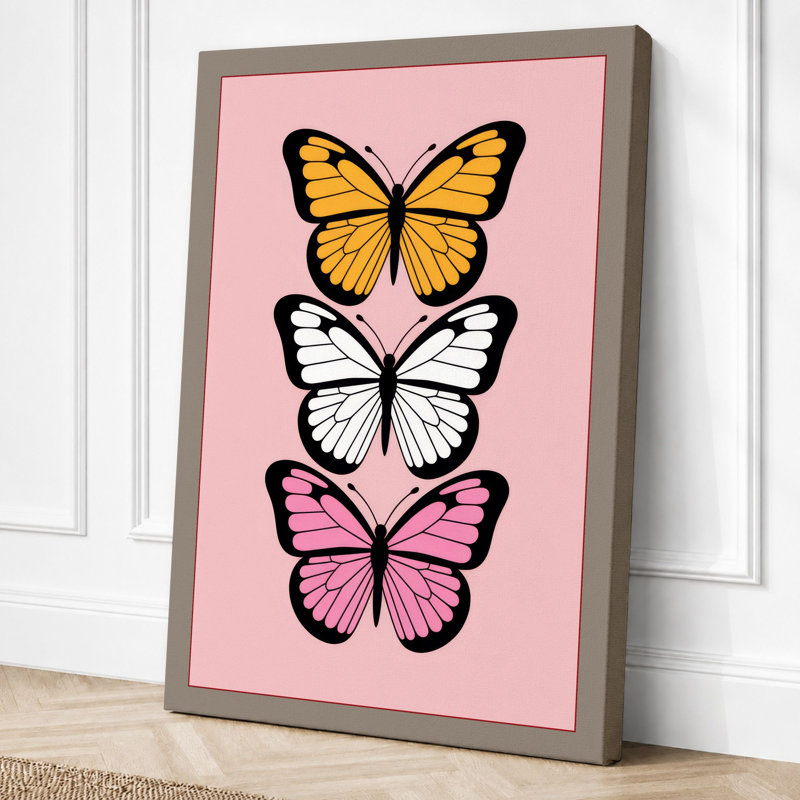 Three Butterflies Minimalist - Print, 30x20 - 76.2 x 50.8 cm, Taupe Border