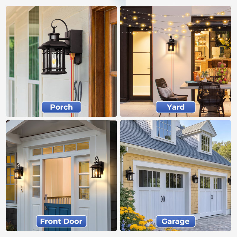 Porch Light with GFCI Outlet, Motion Sensor Outdoor Lights, Dusk to Dawn 3 Lighting Modes Outdoor Light with Outlet