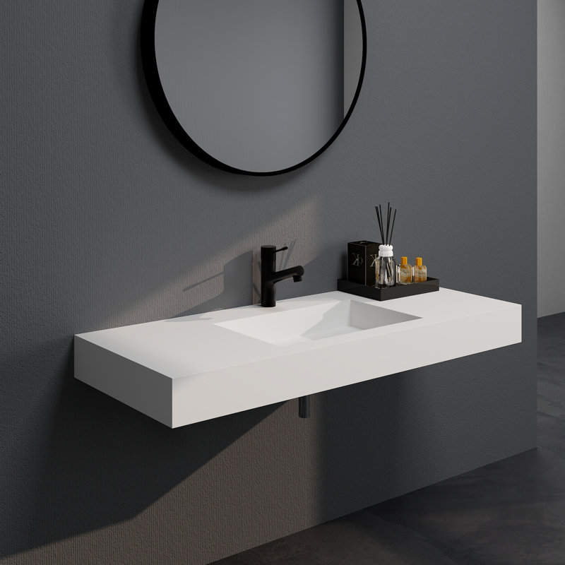Lavabo de salle de bain mural à surface solide 47 ", Blanc mat