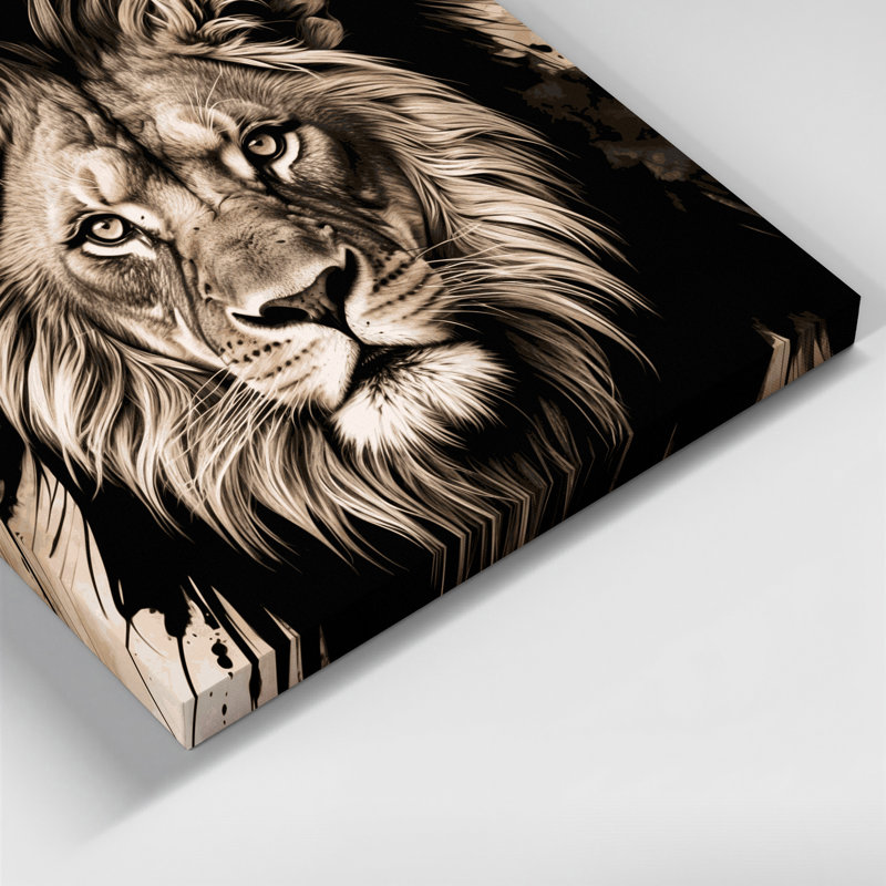 Faune, lion africain, art mural sur toile noire, H 8 po x l 10 po