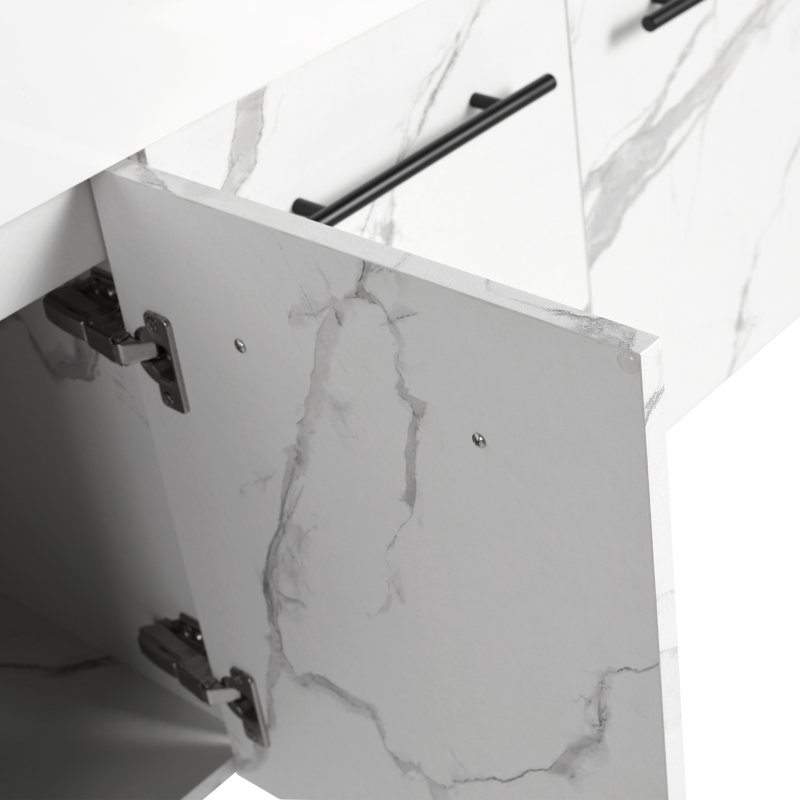 Meuble-lavabo mural 60 po avec lavabo double en résine à rebords épais et portes à fermeture en douceur, Blanc