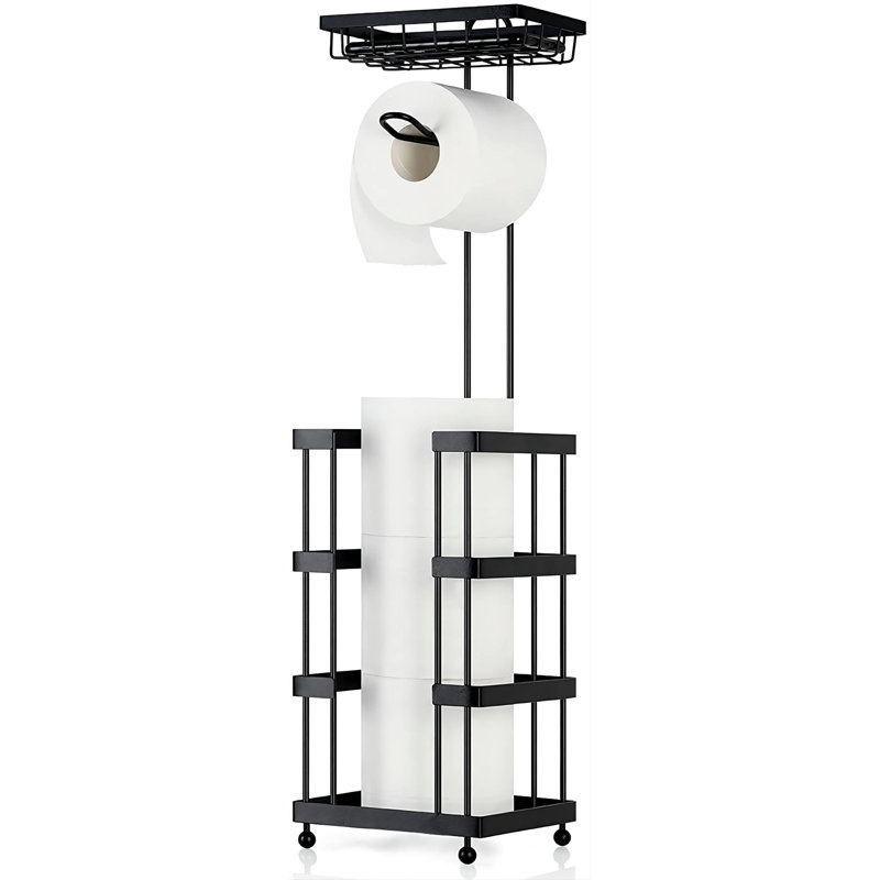 Black Toilet Paper Holder Paper Roll Storage Organizer with Shelf