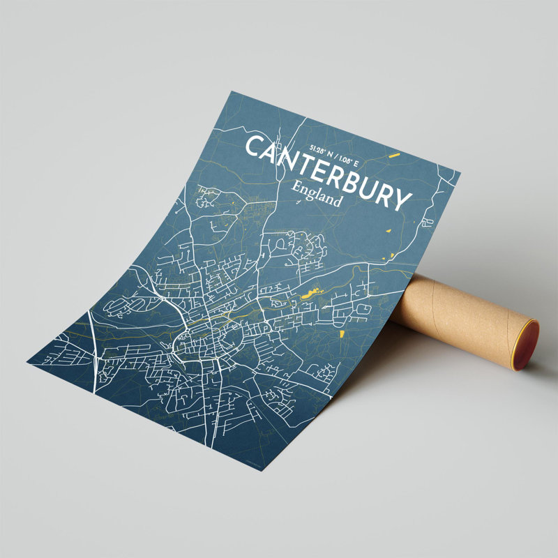 Canterbury City Map, impression, H 20 po x l 16 po x P 0,05 po, Bleu / jaune