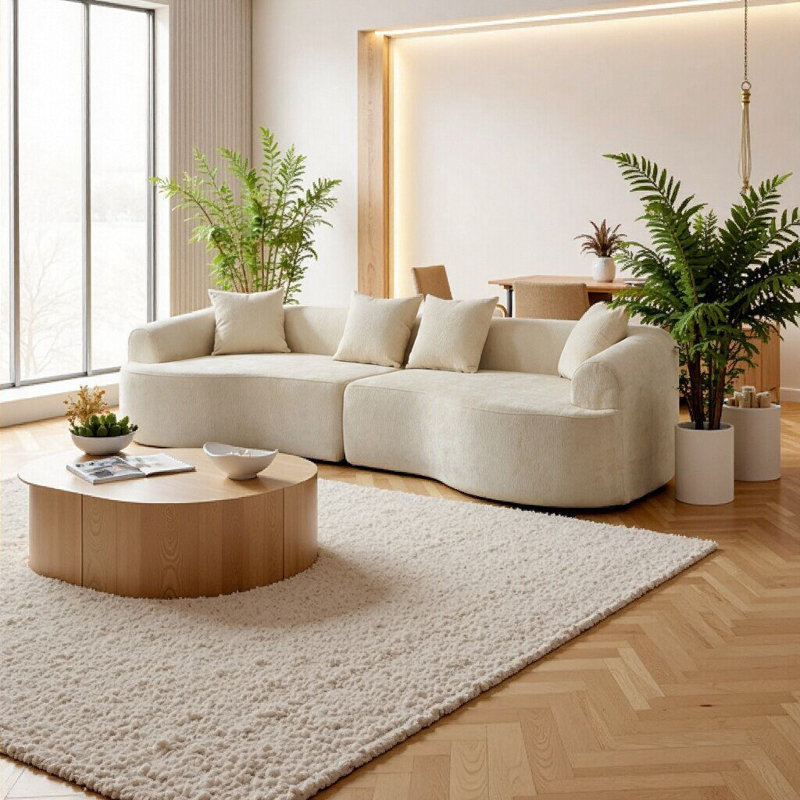 Élégant canapé incurvé sans os - Canapé modulaire haute densité blanc de 110 po avec tissu chenille, parfait pour le salon, la chambre à coucher ou un appartement