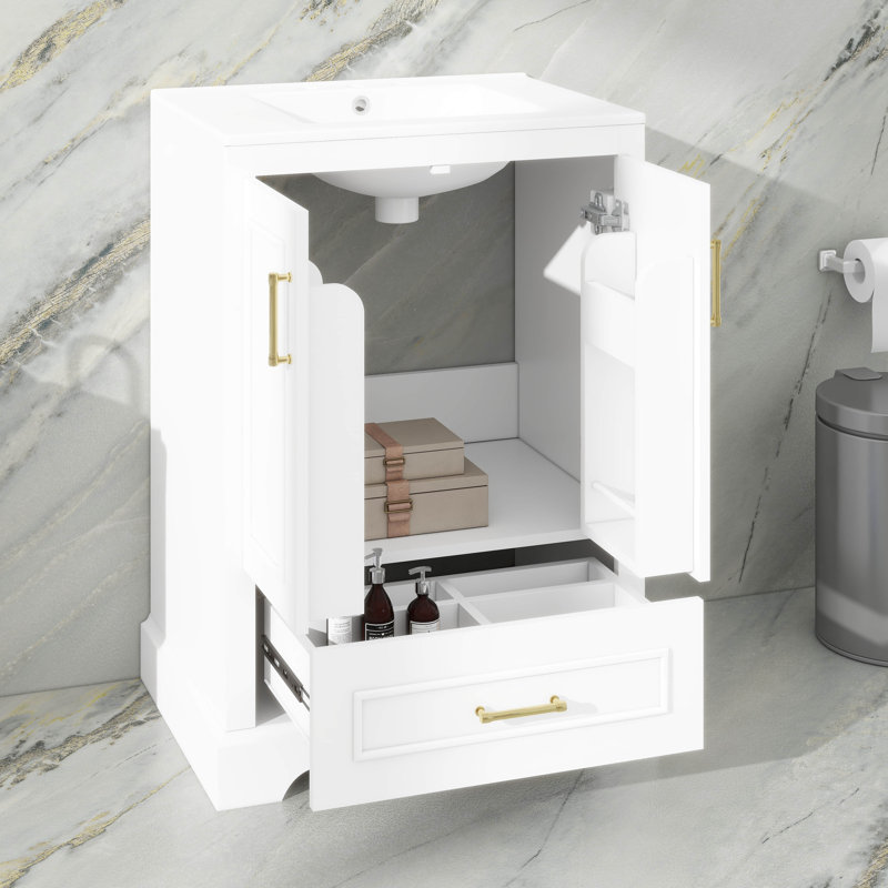 Meuble-lavabo moderne 24 po avec lavabo en céramique, 2 portes et 1 tiroir