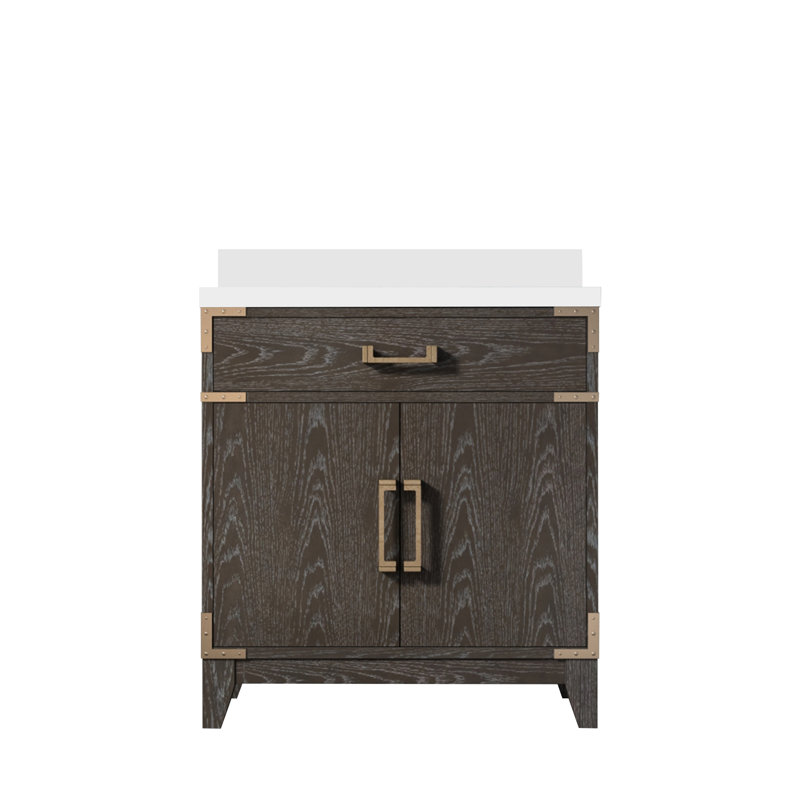 Laurel 30 in W x 22 in D Single Bath Vanity Top, Brown Oak, White Quartz