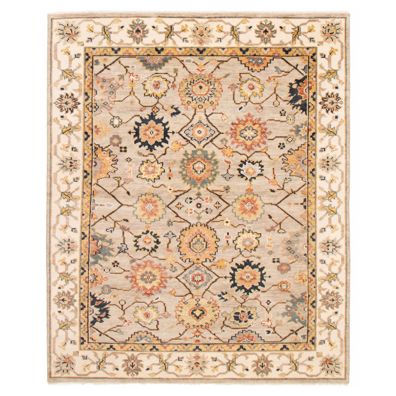 Tapis gris clair en laine noué à la main 7 pi 10 po x 9 pi 10 po Jules Serapi
