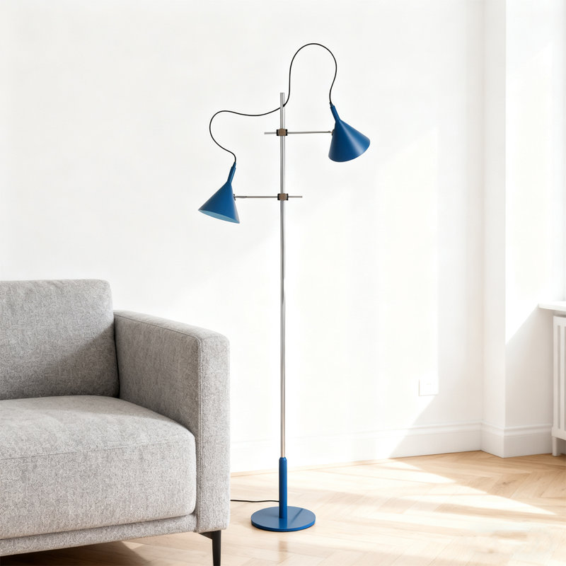 Modern minimalist iron art double-fish floor lamp, Blue