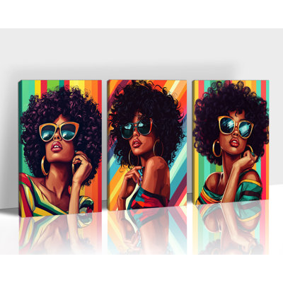 3 pièces d'art mural afro-américain, reproductions de Portraits de femmes noires, décoration murale moderne sur toile vibrante, jeune fille noire aux couleurs vives, œuvre d'art pour le salon, bureau de chambre à coucher, 20 po x 30 po x 3 pièces