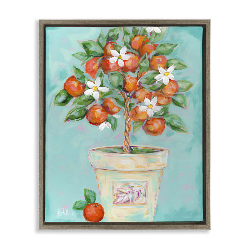 Orange Blossom Clay Pot Grey Framed Floater Canvas Wall Art by Estelle Grengs, Montalcino Elm Floater Frame, 21" H x 17" W