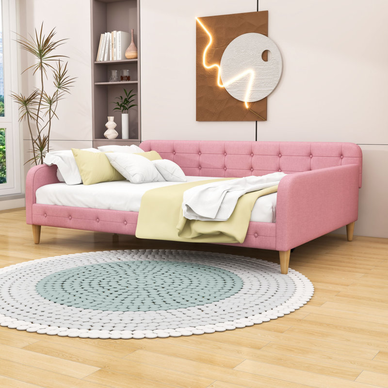 Upholstered Daybed with Button-Tufted Design, Rubine