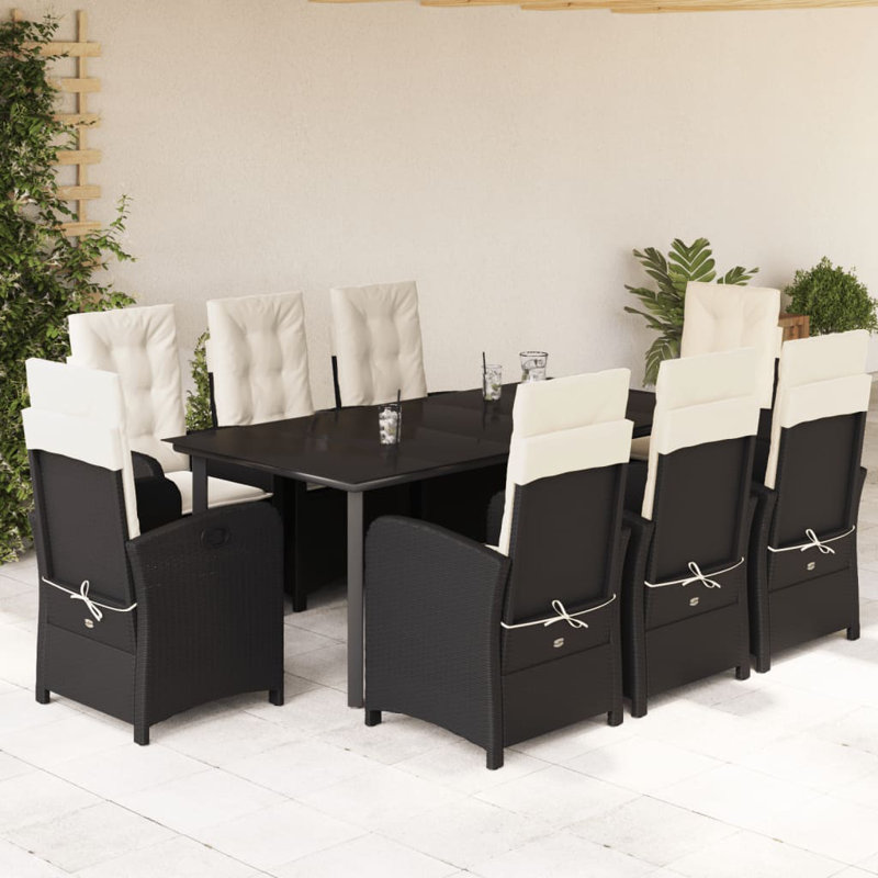 Ensemble repas 3 pièces avec coussins en rotin Red Barrel Studio®, H 29,1 po x l 31,5 po x P 31,5 po, Crème / Noir, 2
