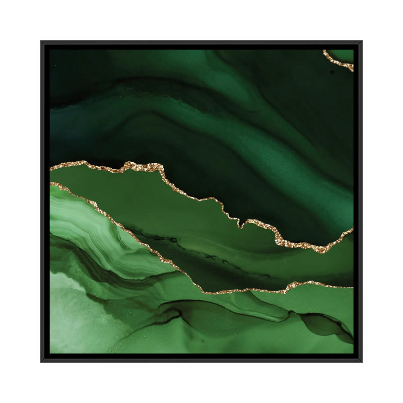 Green Gold Agate Texture XII, No Mat, 18" H x 18" W x 1.5" D, Black Floater Framed Canvas