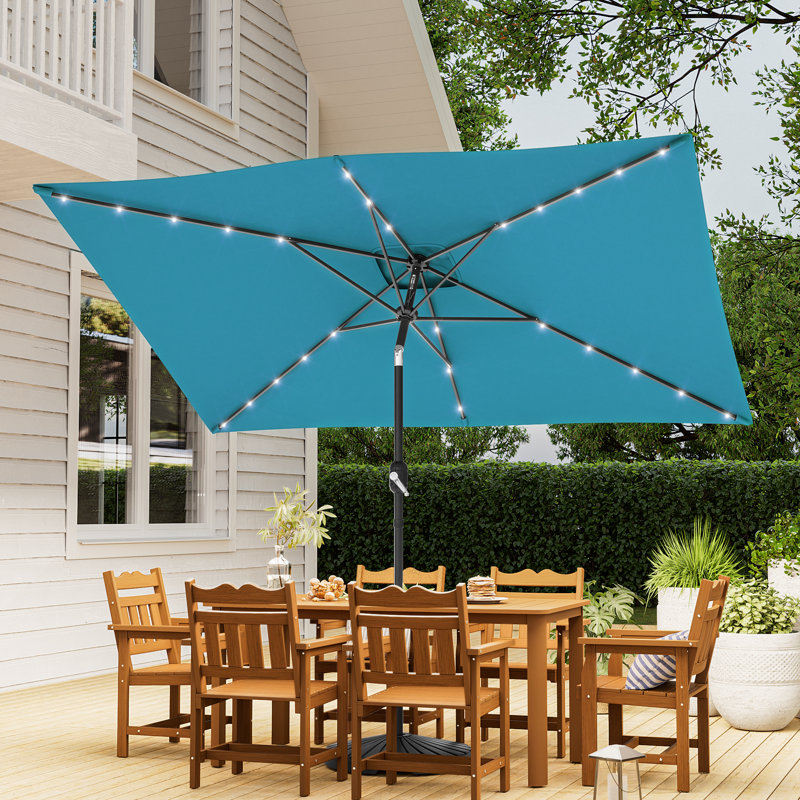 Parasol de marché d'extérieur à DEL 10 pi avec lumières solaires Trevyon, Lac bleu