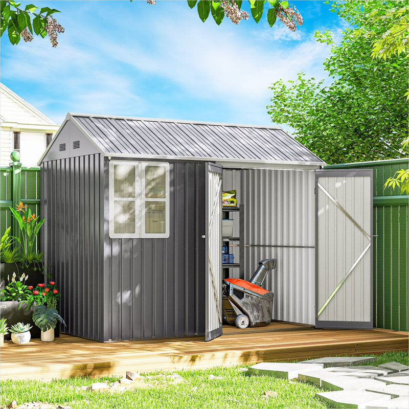 Galvanized Steel Extra-Large Storage Shed in Soft Grey, Ideal for Lawn Equipment and Outdoor Gear, Cottage Style