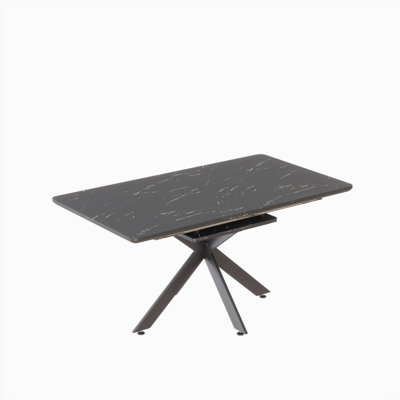 62.4" Extendable 78.15"Very large Black Dining Table Modern Mid-Century Kitchen Table Set for Dining Room, party Table,Conference table,Black metal X