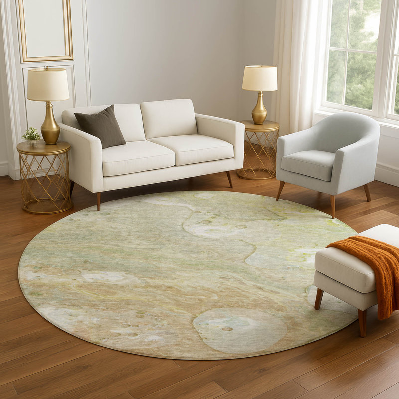 Premium Machine Washable Ralston AMF1941 Abstract Rug, Round 8'