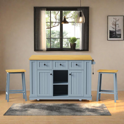 53-inch Large Kitchen Island Set with Bar Stools and Power Outlet
