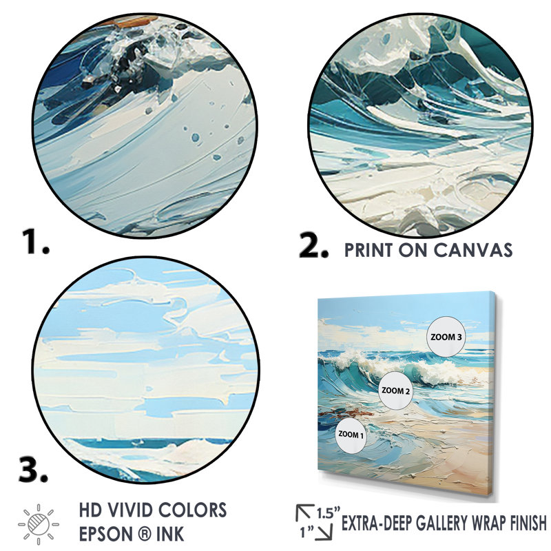 Bleu et blanc Simplicity Beach I - art mural de vagues côtières pour le salon, Toile tendue, H 36 po x l 36 po x P 1,5 po