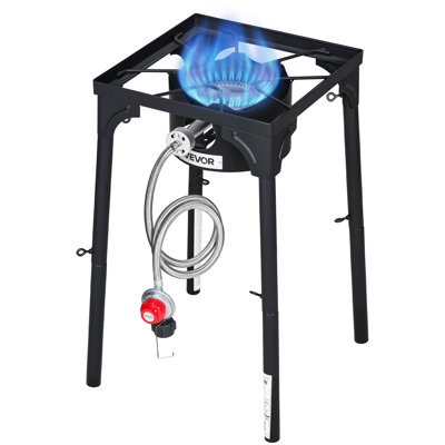 Single Burner Outdoor Propane Gas Stove, 100,000 BTU Propane LPG Gas Camping Stove, Heavy Duty Carbon Steel Outdoor Cooker, with Tall Stand & PSI Regulator, for BBQ Camp Home Patio RV Cooking