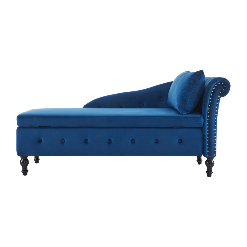 Modern Nailhead-trim & Button-tufted Lounge Chair, Velvet Chaise Lounge Sofa With Storage, Bedroom And Office, Blue