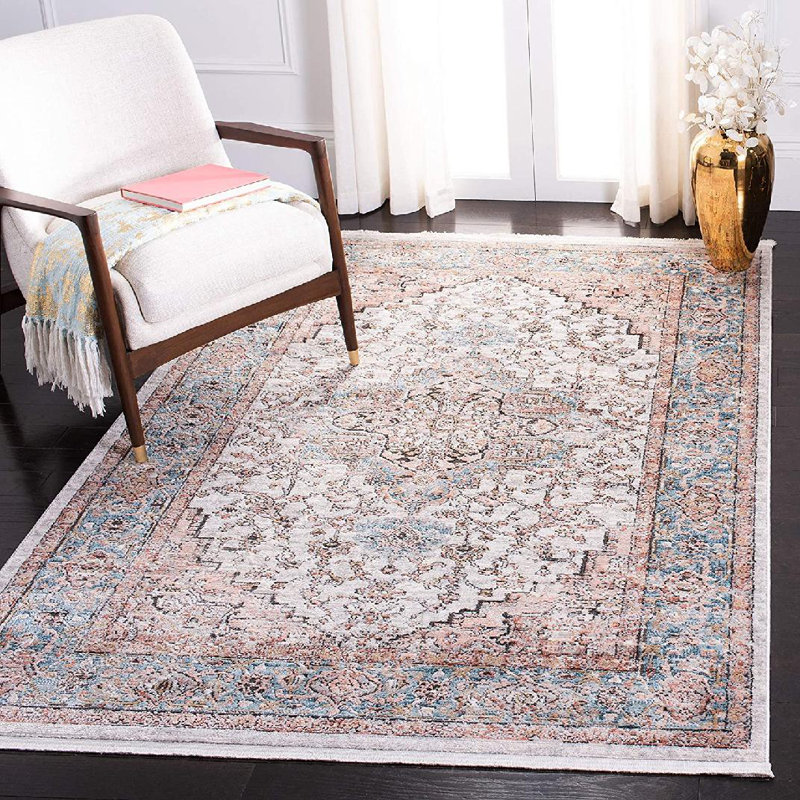 Tapis oriental gris / bleu Quinnipack, Rectangle 5 pi 3 po x 7 pi 6 po