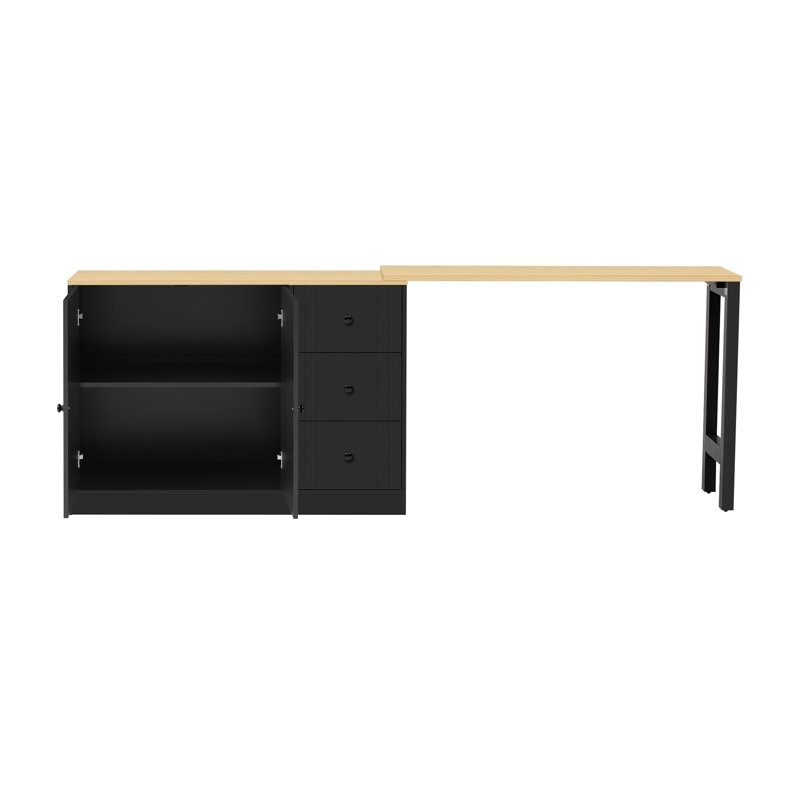 Buffet en bois avec table extensible 89,7 po, Noir + Naturel