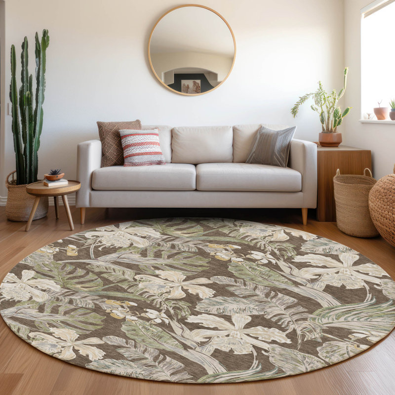 Tapis brun intérieur / extérieur lavable à la machine Cinead ACN1708, Rond 8 pi