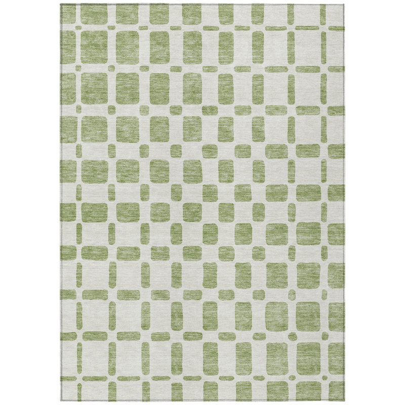 Tapis intérieur / extérieur géométrique lavable 8 pi x 10 pi vert et ivoire