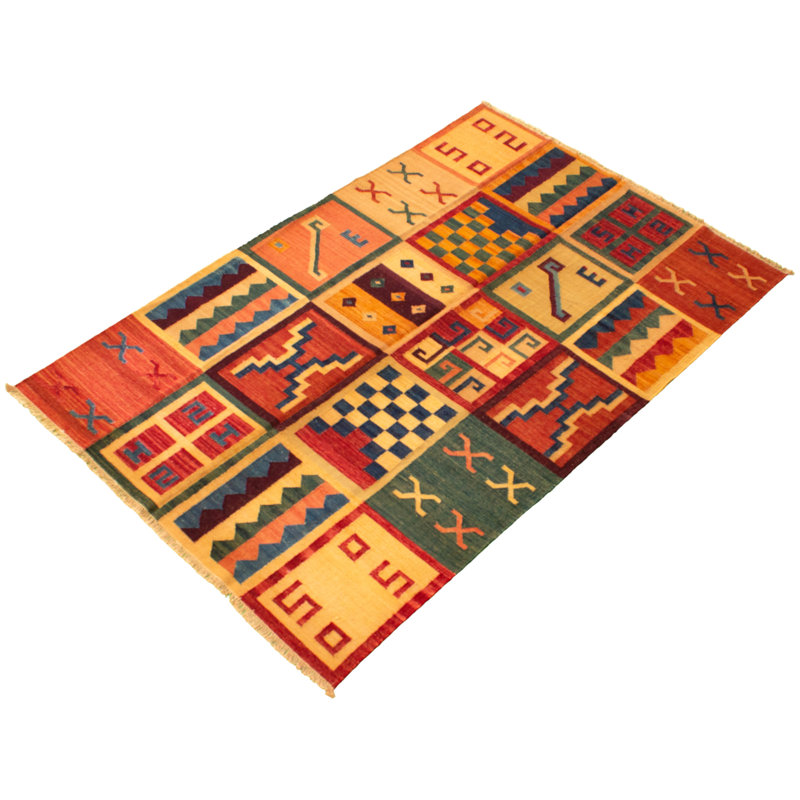 Tapis de zone en laine rouge 6 pi x 9 pi 3 po one-of-kind-noué la main anatolian
