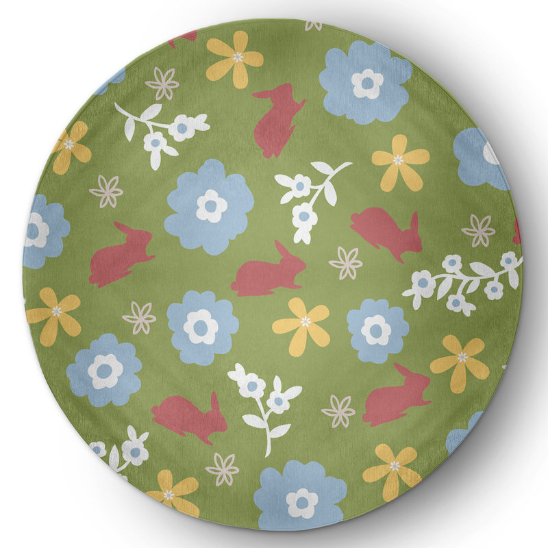 Chenille Floral Indoor Rug, Round 5'